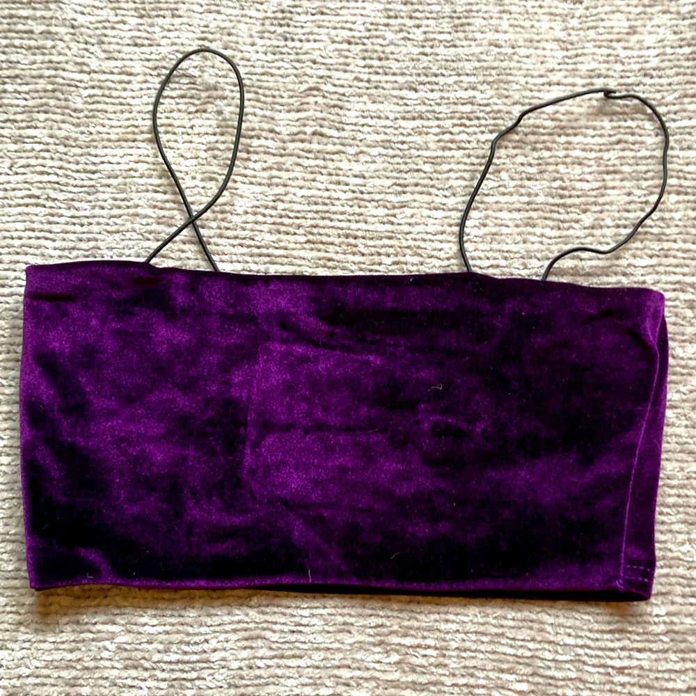Nasty Gal Purple Velvet Bandeau‎ Crop Top Spaghetti Strap Size 2 Y2K
